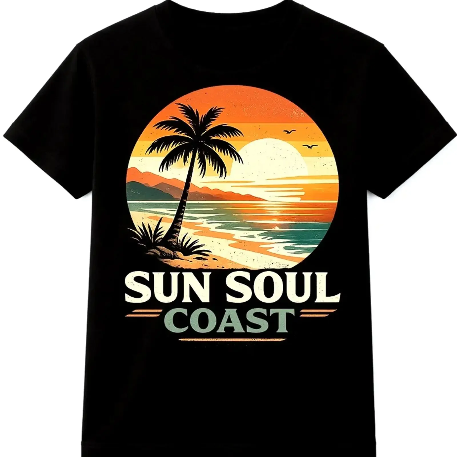 Strand Sonnenuntergang Palme T Shirt Tropical Sommer Sonne Seele Küste Grafik vintage Washed Slightly Stretched Comfortable