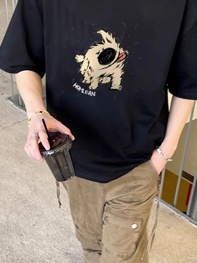 

Новая американская простая футболка с короткими рукавами, мужская весна-лето, милый щенок, чистый хлопок, свободный модный удобный повседневный топ