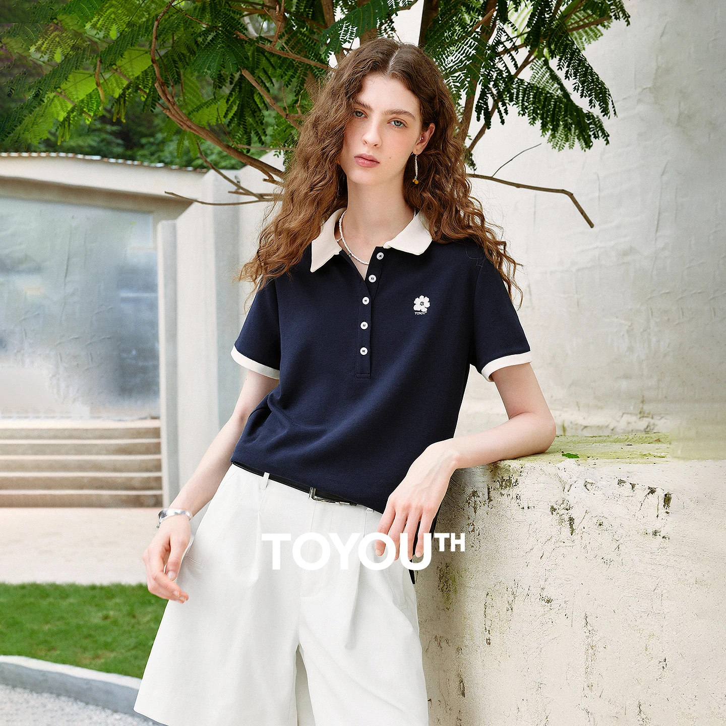 Polo Shirt Pique - TOYOUTH Women T-shirts 2026 Summer New