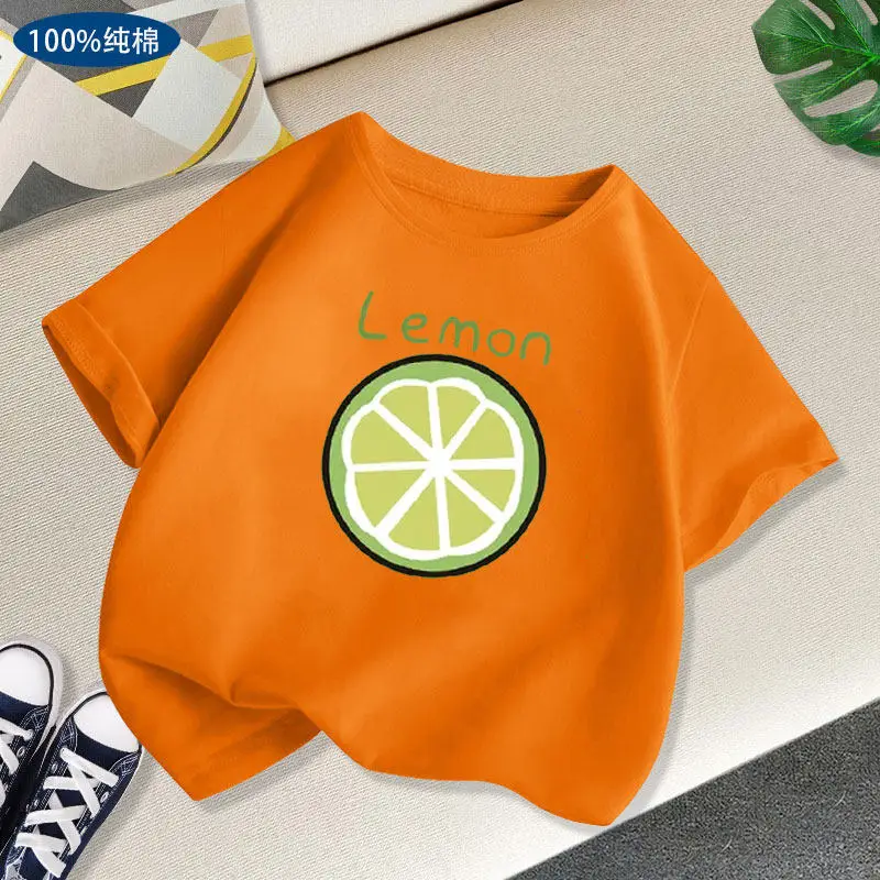 Fruit Pattern Printed Children's T-shirt Summer New Personalized Parent-child Outfit Fashionable Round Neck Casual T-shirt