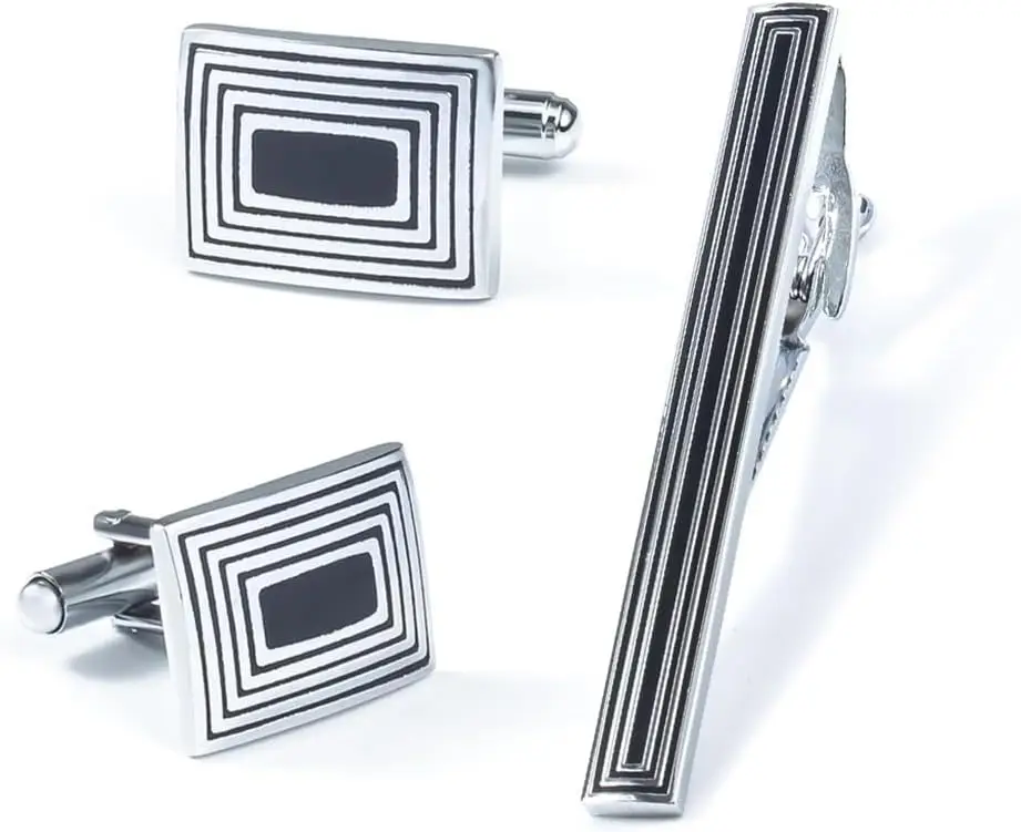 Electroplated Men Rectangular Metal Cufflinks Tie Clip Set Tie Clip Cufflinks