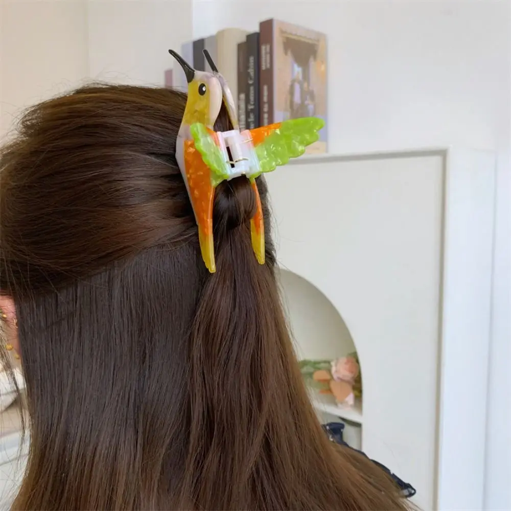 Sweet Cute Acetic Acid Hair Claw Grasp Hummingbird Bird Hair Clip Parrot Headwear Cartoon Animal Shark Clip Female