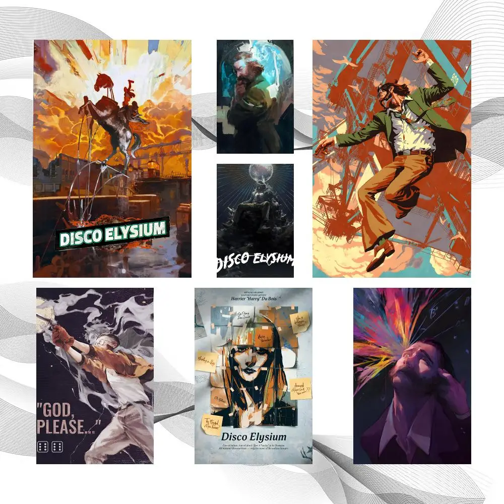 Game Action D-Disco Elysium Poster Peel And Stick Wall Art Self Adhesive PP Waterproof Wall Decor Living Room Bedroom Gift