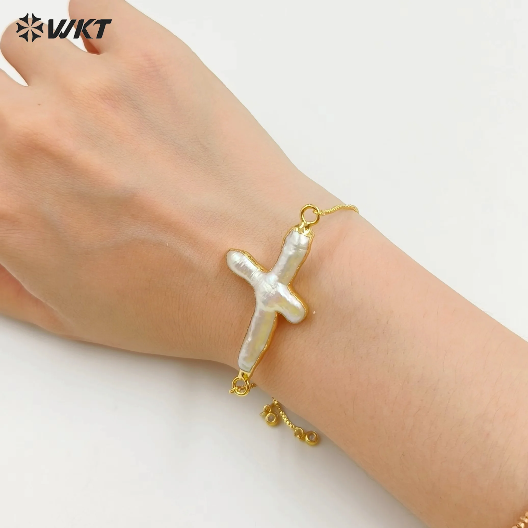 

WT-B341 Wholesale Natural Freshwater Pearl Bracelet Unique Cross Shape With Gold Plated For Elegant Ladies Jewelry