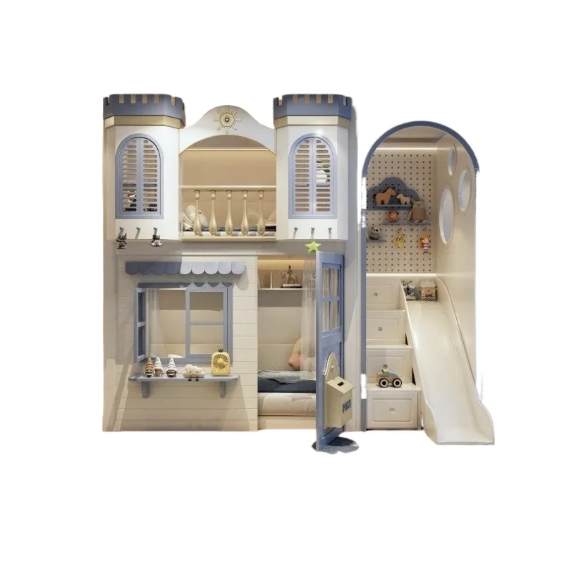 All solid wood bunk beds, upper and lower bunk small apartment tree house beds, high and low child and mother two-layer beds