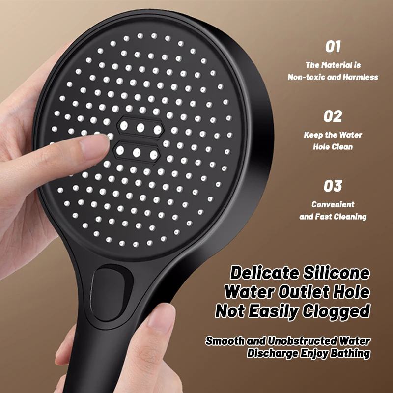 3 Modes Adjustable Shower Head Large Panel  High Pressure Pushbutton Shifter ABS Material Silicone Texture Bathroom Accessories image 3