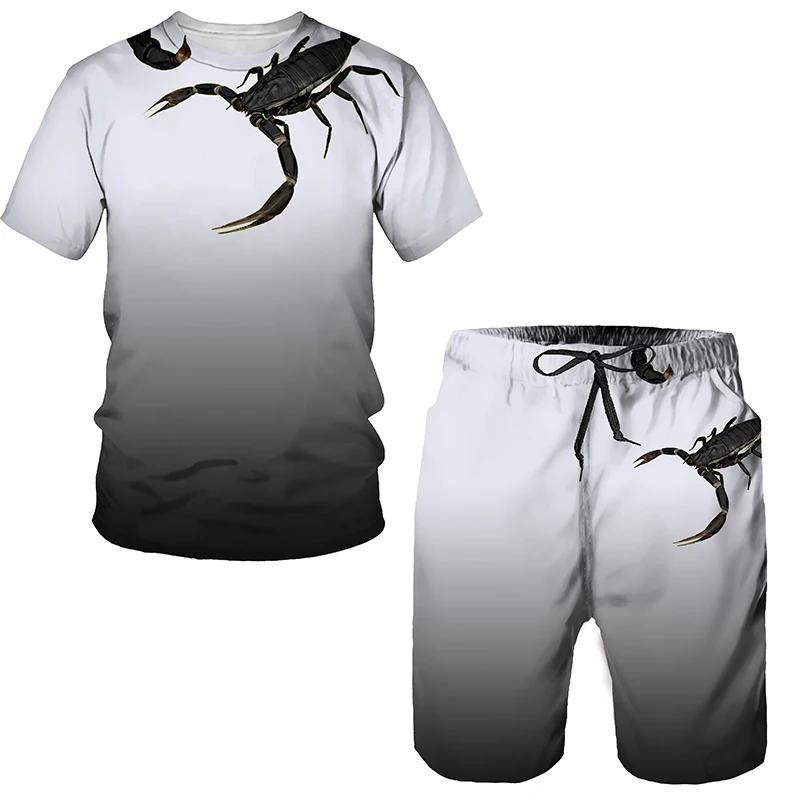 Summer Scorpion 3D Print T-Shirts Shorts Sets Men\'s Tracksuits Oversized Short Sleeve T Shirt Pants Set Man Suits Clothing