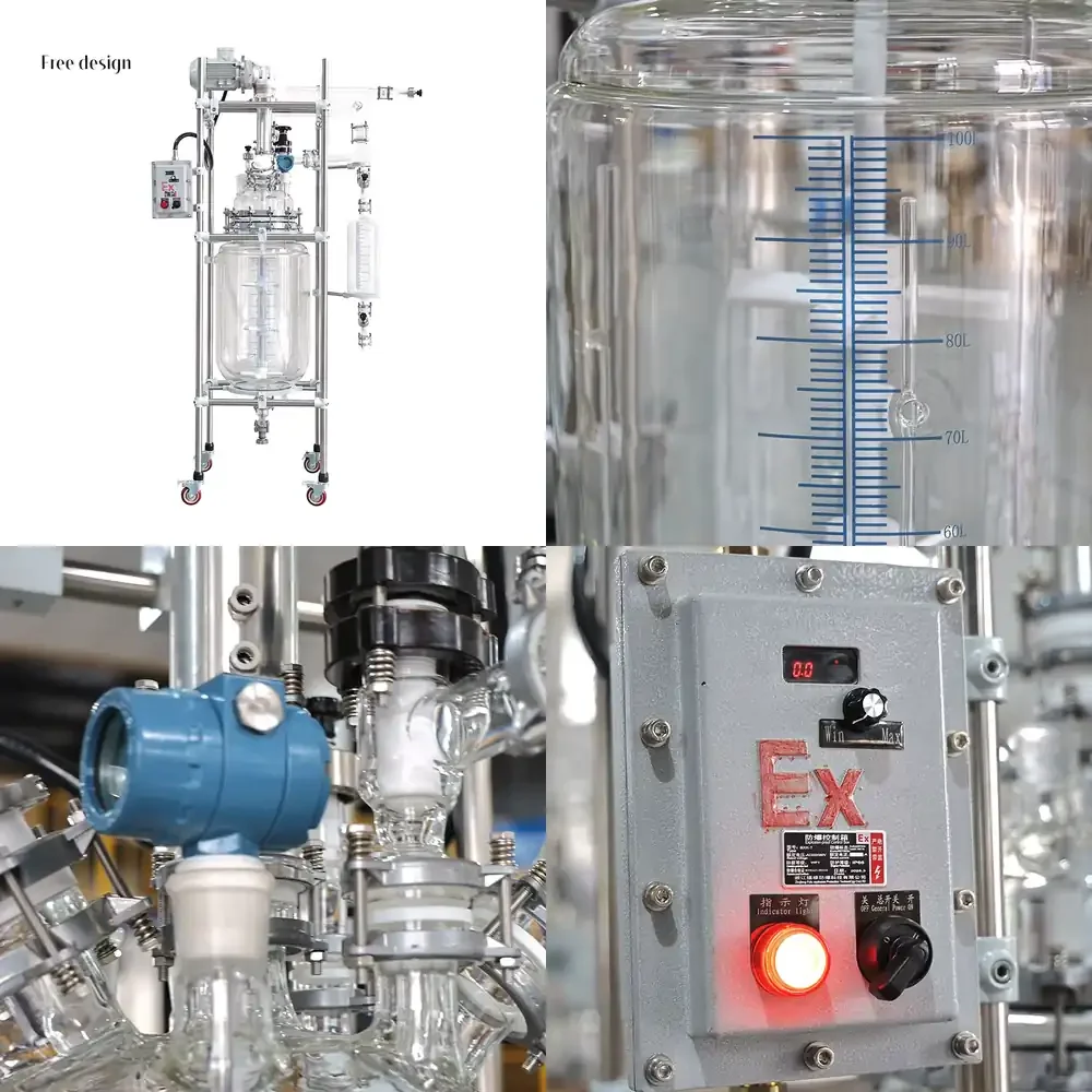 100L 150L 200L Cylindrical Big Jacketed Automatic Reaction Kettle Lab Glass Reactor with PTFE Valve High Safety