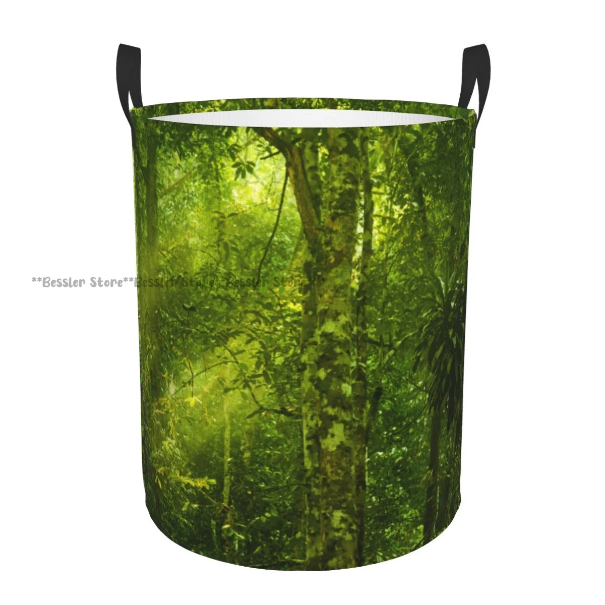 Dirty Laundry Basket Sun Shining Into Tropical Forest Folding Clothing Storage Bucket