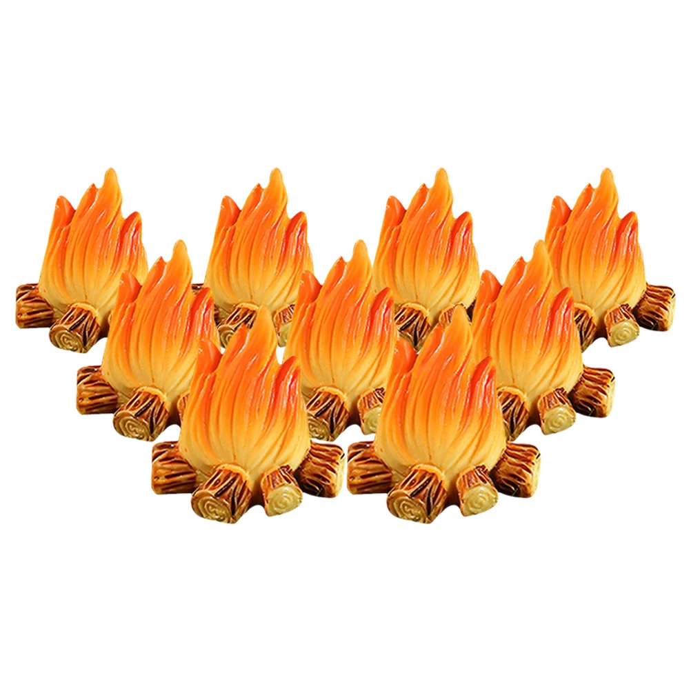 9 pcs Campfire Decoration Ornaments Resin Mini Bonfire For Fairy Gardens Accessories Micro Landscape Dollhouse Camping Setup