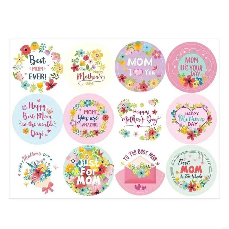 

500PCS Flower Sticker 1Inch Happy Mother's Day Sticker Adhesive Wrapping Label K92C