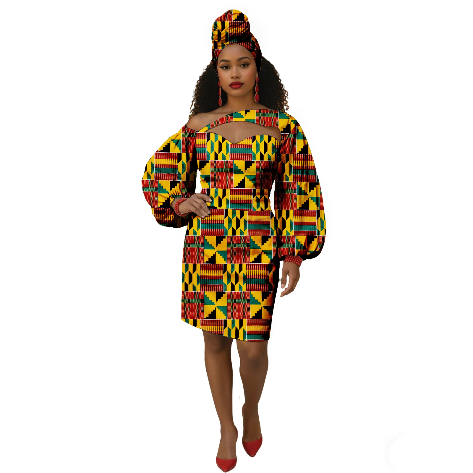 African Turkey Dresses for Women Dashiki Attire Kente Cloth Wax Print  Ankara Dress Gifts Party with Head Scarf