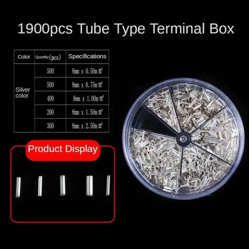 1900pcs/Box 5 Models Cord Insulated Terminals Ferrules Terminal Block Cord End Wire Crimp Sleeves Terminal Assortment Kit
