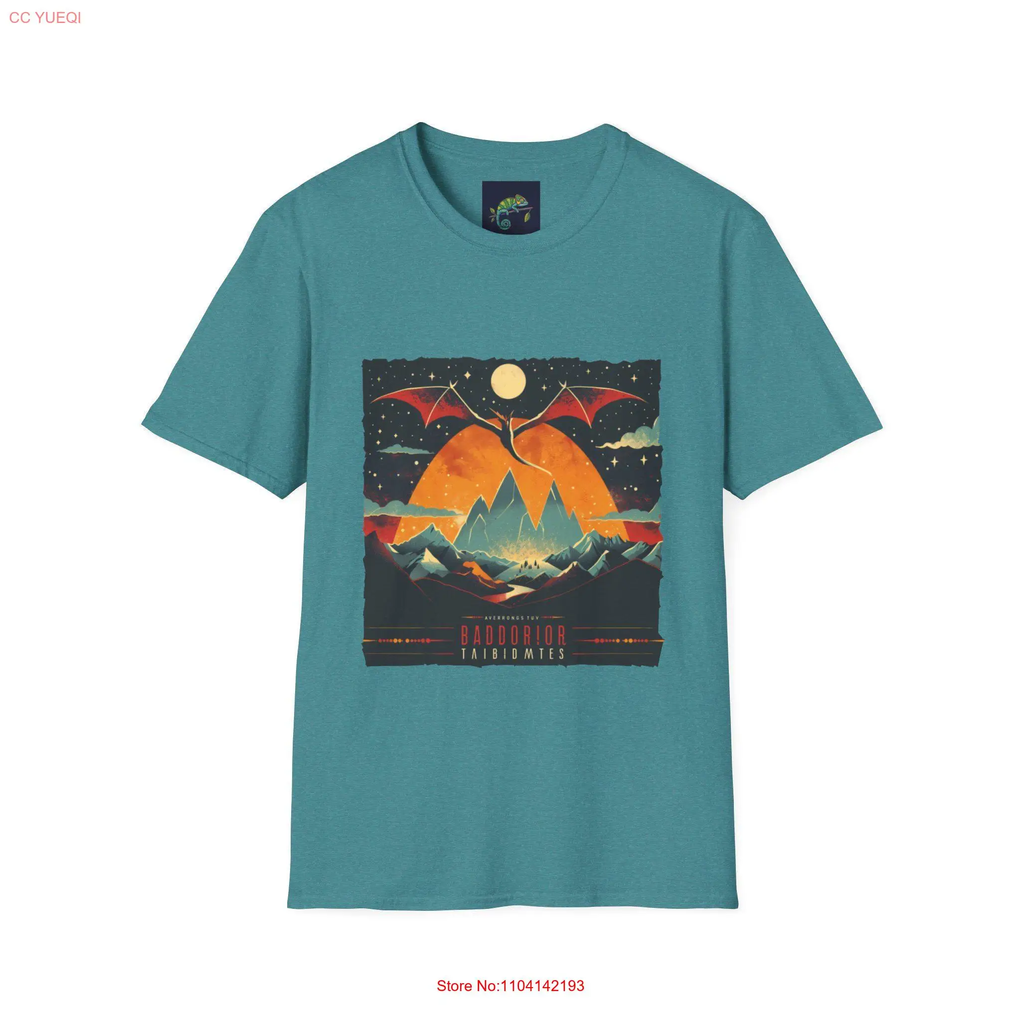 Vintage Travel Poster T Shirt Mythical Mountain Dragon Retro Adventure Fantasy Nostalgia Design  long or short sleeves