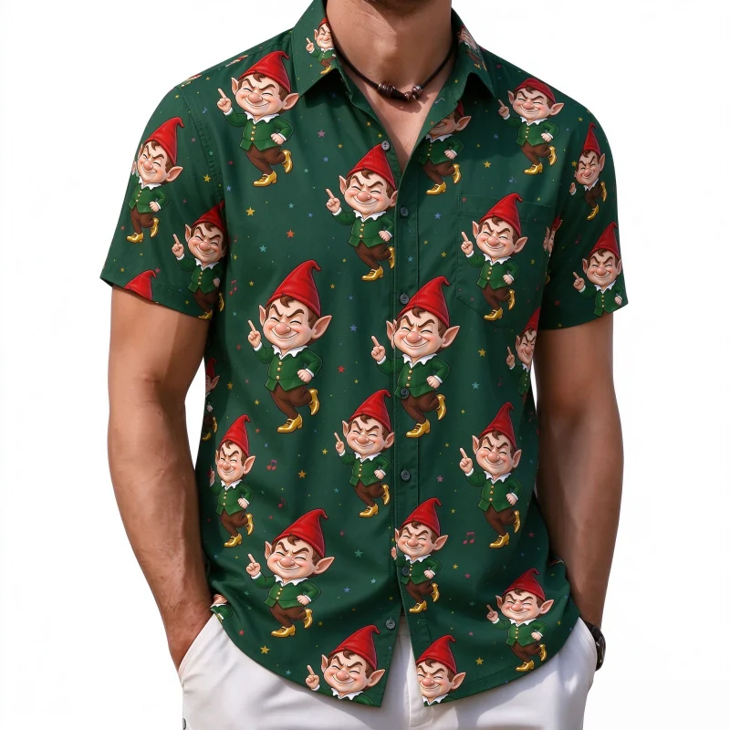 Hot Sale Men's Shirt, Fashion Comfortable 3D Print Polyester, Rumpelstiltskin Tiptoe Gnome Allover Print Short Sleeve