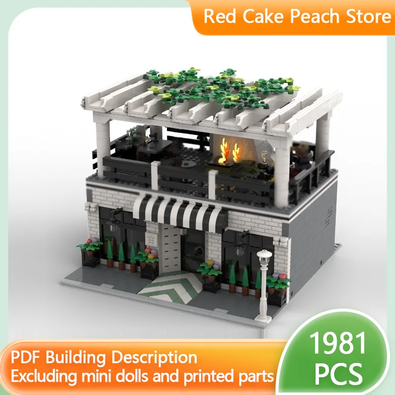 

Модель City Street View MOC, строительные кирпичи, ресторан с террасой, модульная технология, детские праздничные подарки, сборка игрушек, костюм