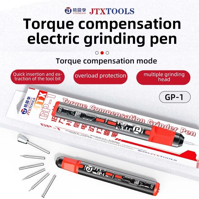 

JTX GP-1 Torque Compensation Electric Grinding Pen USB-C with 6 Interchangeable Heads 5 Speed Memory for Phone PCB Repair Tool