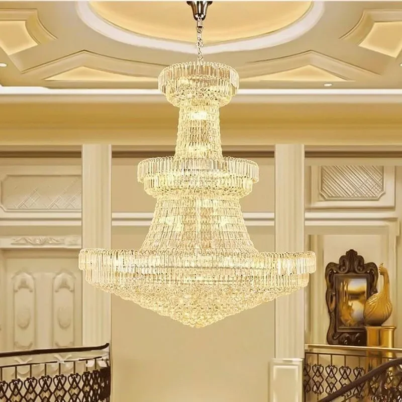 for Duplex Building Living Room Crystal Chandelier Post Modern Light Luxury Lamp Villa Middle Floor Revolving Staircase Hotel