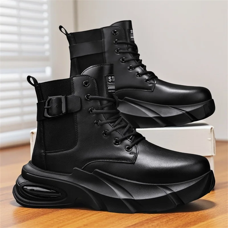 

2025 New Men's Autumn Winter Chunky Sneakers Elevated Platform Mid-top Non-slip Wear-resistant Motorcycle Boots