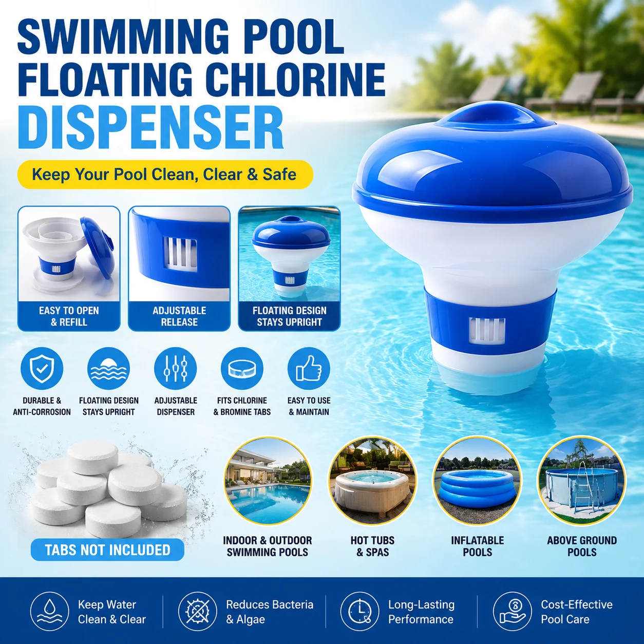 Swimming Pool Floating Chlorine And Bromine Tabs Dispenser for Indoor Outdoor Swimming Pools Pill Float Cup Pool Accessories