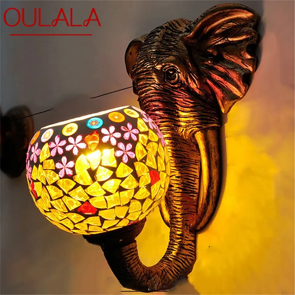 OULALA American Retro Elephant Wall Lamp Creativity Living Room Bedroom Bar Cafe Western Restaurant Aisle Decoration Wall Light