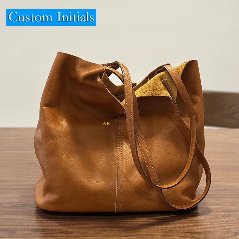 Custom initials Natural Cowhide Tote Bag For Women Luxury Designer Handbag Purse 2025 New In With Inner Pocket Underarm Shoulder