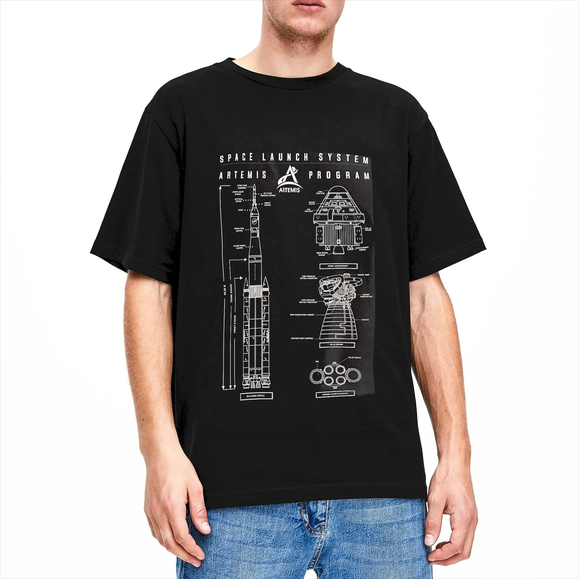 Artemis Rocket Blueprint T Shirt  Harajuku T Shirts Short Sleeve Vintage Tops Summer Pure Cotton 4XL 5XL 6XL Tees