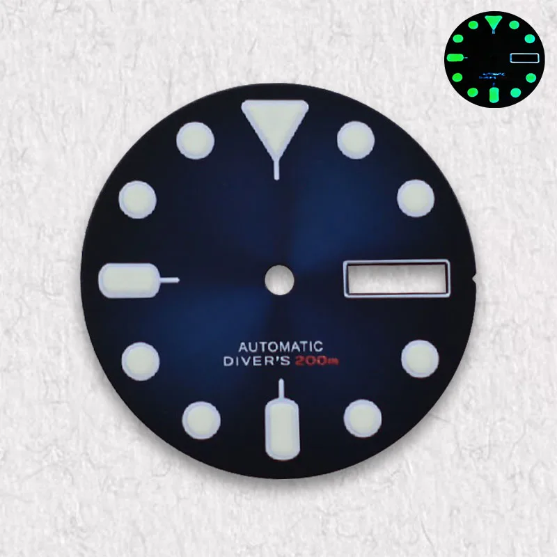 Alta qualidade 28.5mm s logotipo dial caber nh35/nh36/4r36 movimento c3 verde luminoso fosco/sunburst dial acessórios de relógio