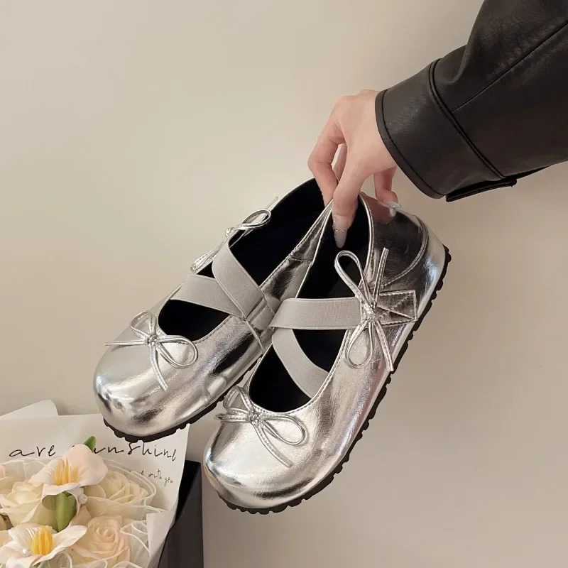 

Retro Versatile Round Toe Buckle Strap Shoes for Women 2025 New High Quality Concise Butterfly-knot Soft Bottom Women's Flats