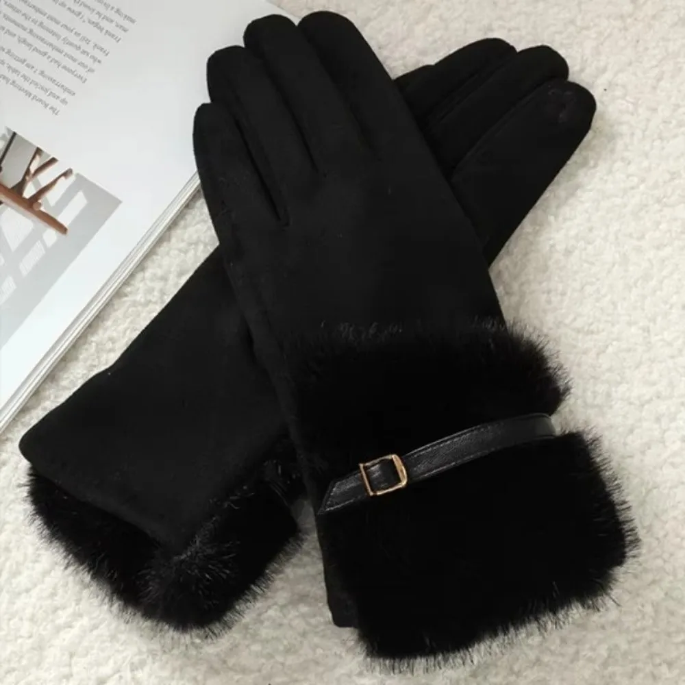 

All-Match Velvet Winter Suede Gloves Windproof Full Finger Women Gloves Touch Screen Thick Cycling Mittens Outdoor