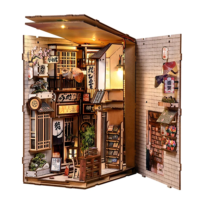 DIY cat-themed alley tree wooden building model creative 3D assembly tabletop decoration gift