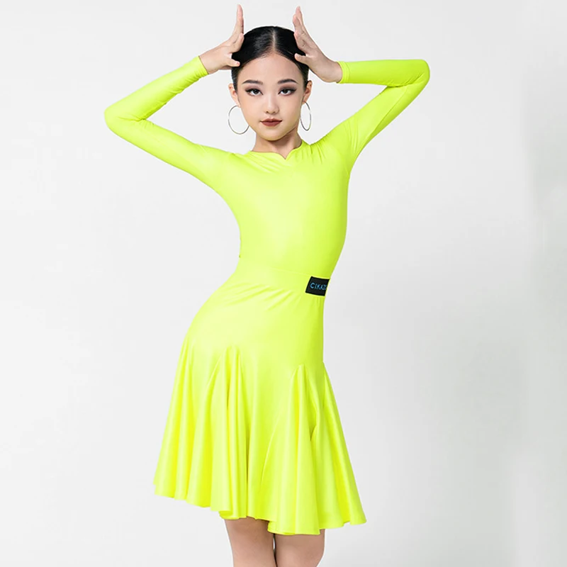 

Kids Waltz Modern Dancing Dress For Girls Professional Latin Dance Dress Long Sleeved Ballroom Dance Competition Dress DWY9230