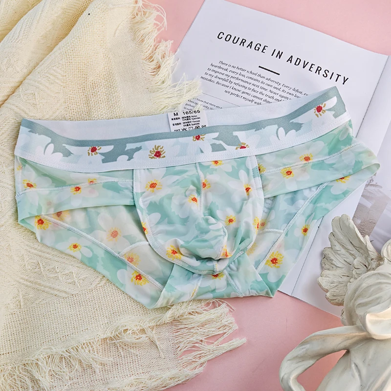 رجل شبكة حريرية الجليد ملخصات الصيف تنفس سريعة الجافة ملابس داخلية منقوشة سراويل الذكور مثير رقيقة جدا U الانتفاخ الحقيبة السروال #3