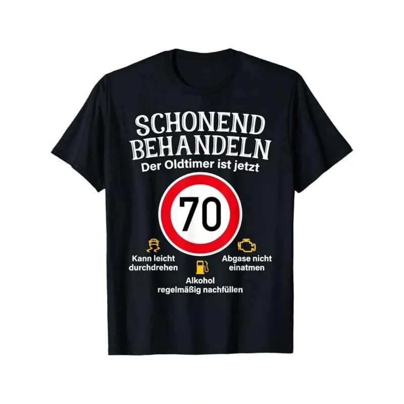 SCHONEND BEHANDELN Der Oldtimer Ist Jetzt 70 Men's T Shirt Women's Men Cotton Tee Casual Summer Oversized Loose Trendy Vintage