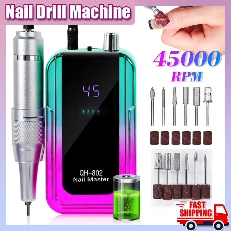 

45000RPM Rechargeable Nail Drill Machine Laser Gradient Color Electric Nail Polish Remover Drill Sander Low Noise for Manicure