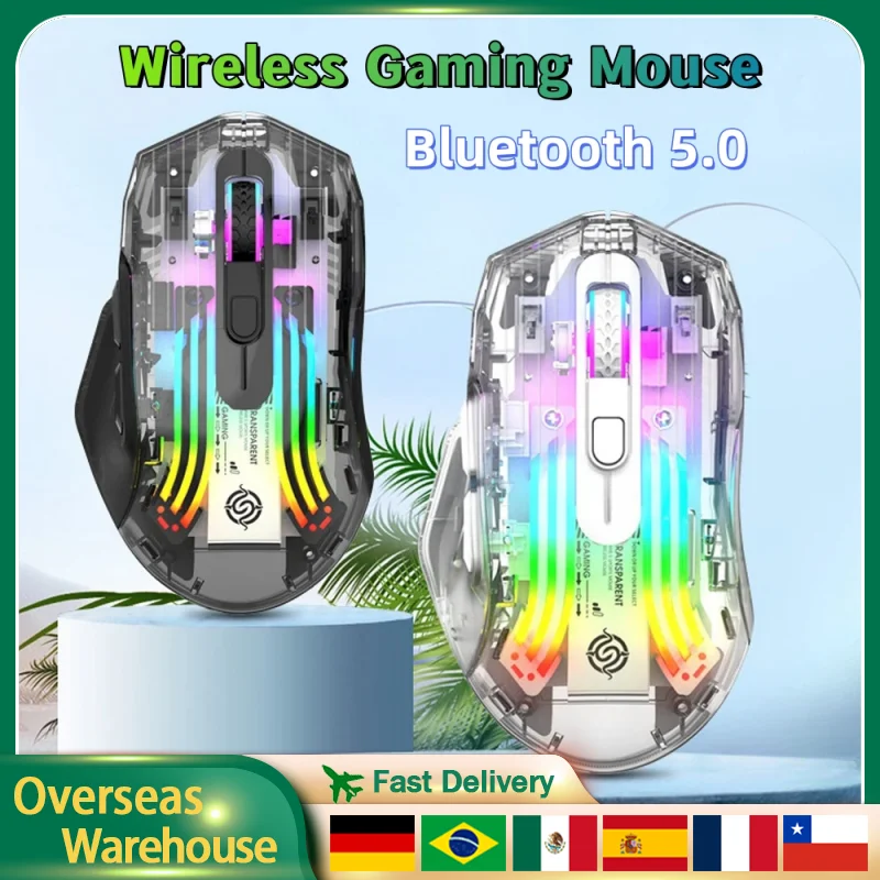 

Transparent Wireless Gaming Mouse Bluetooth-Compatible 5.0/2.4G/USB-C 3 Modes Electronic Competition Mice For PC Laptop Desktop