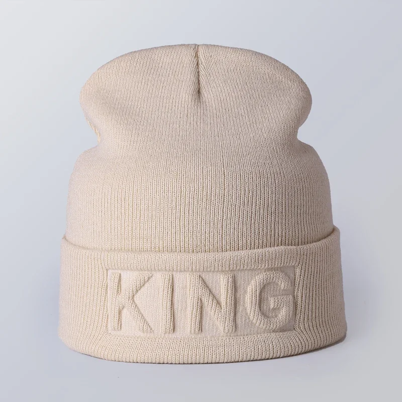 Winter Hat King Queen Beanies Fashion Hip Hop Couples Cap Casual Solid Hat Men Woman Warm Knitted Beanie Ski Skullies Bonnet