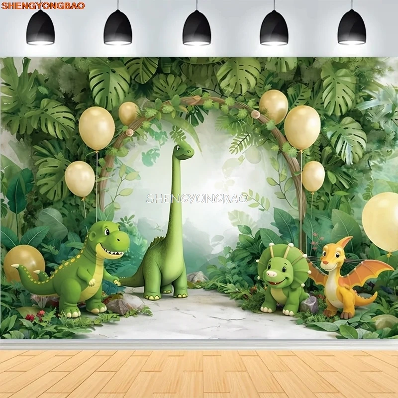 

Tropical Jungle Dinosaur Birthday Background Jurassic Park Woodland Tyrannosaurus Rex Baby Shower Photography Backdrops DO-02