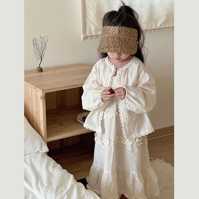 Girls Coat Childrens Clothes 2024 Spring New Korean Style Baby Girl Lace Shirt Baby Light and Light Blouse Casual Simplicity