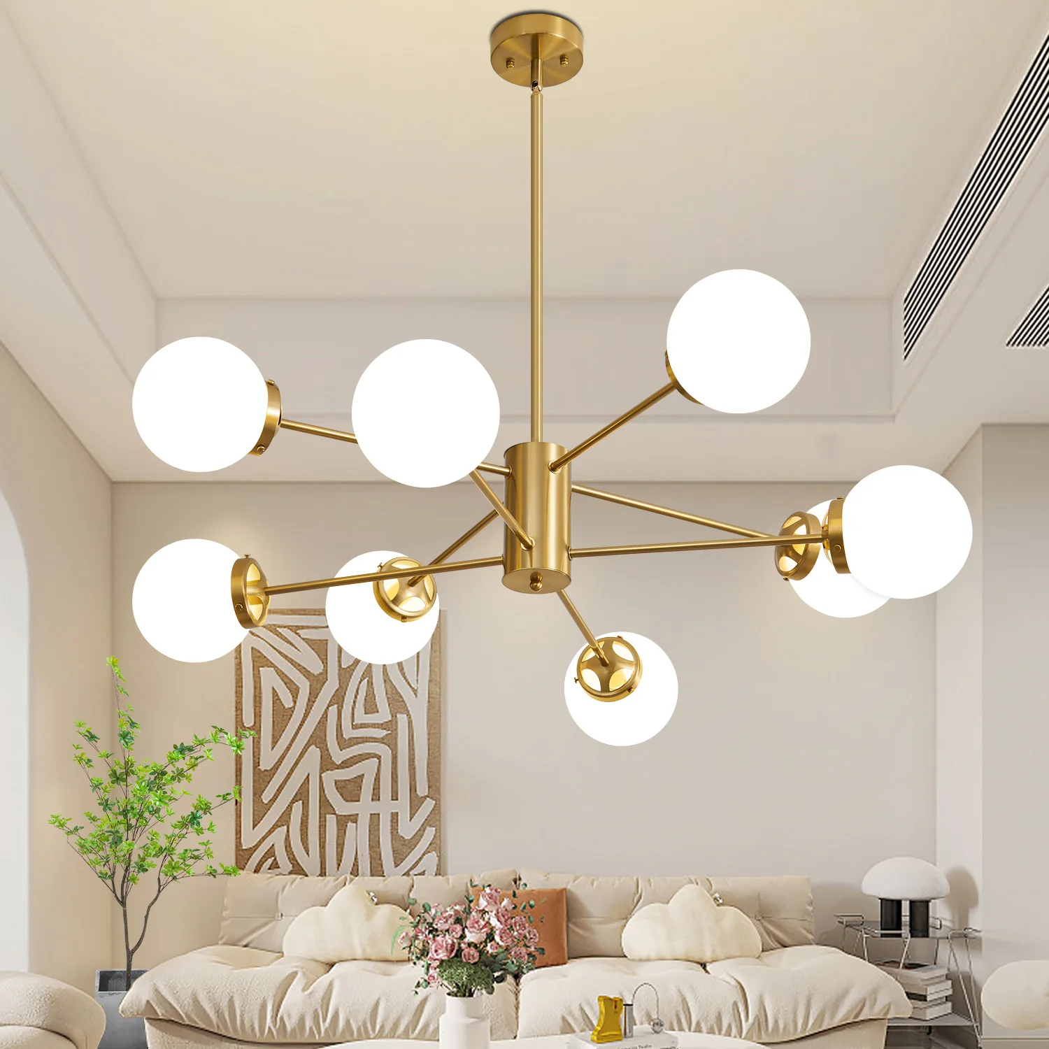 6/8 Lights Modern Sputnik Chandelier w/ Lightshade Adjustable Height Ceiling Hanging Lamp for Living Room Kitchen Bedroom Hotel