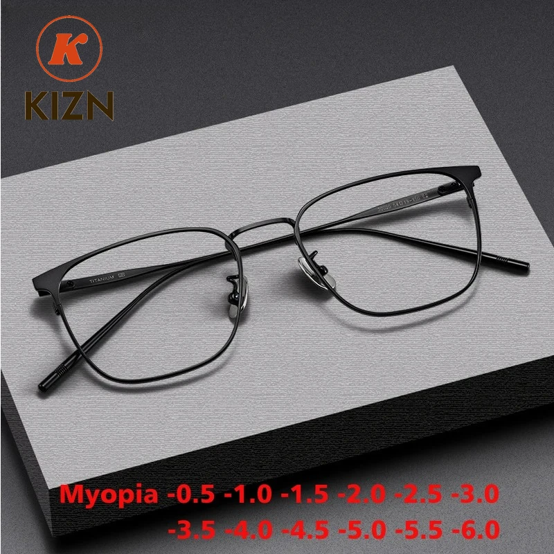 

KIZN Vintage Pure Titanium Myopia Eyeglasses Frame Square Men Business Prescription Optical Glasses Luxury Eyewear -0.50 to -10