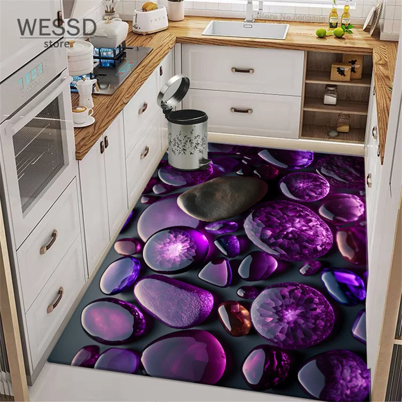 Multicolor Stones 3D Mat Non-slip Kitchen Rugs Cobblestone Bathroom Carpet Absorbent Soft Room Mat Area Rugs Living Room