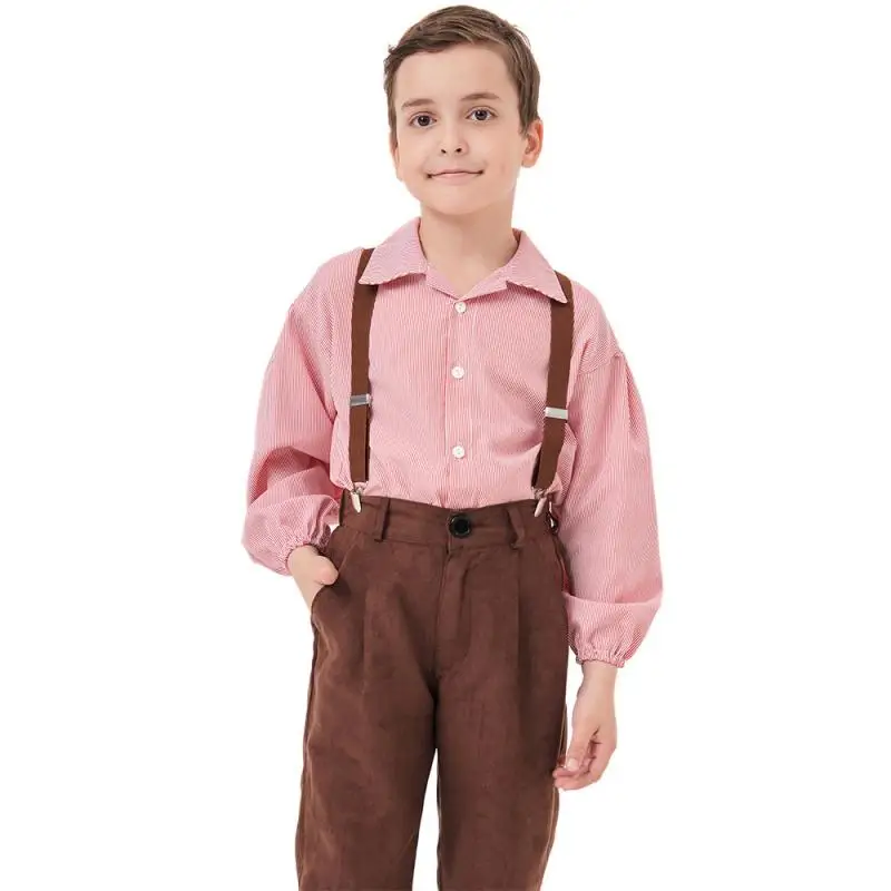 Kid T Shirt Rompers 2 Pcs Set Farm Boys' Outfit Alpine People Brown Overalls Set Halloween Maid Cosplay Costumes