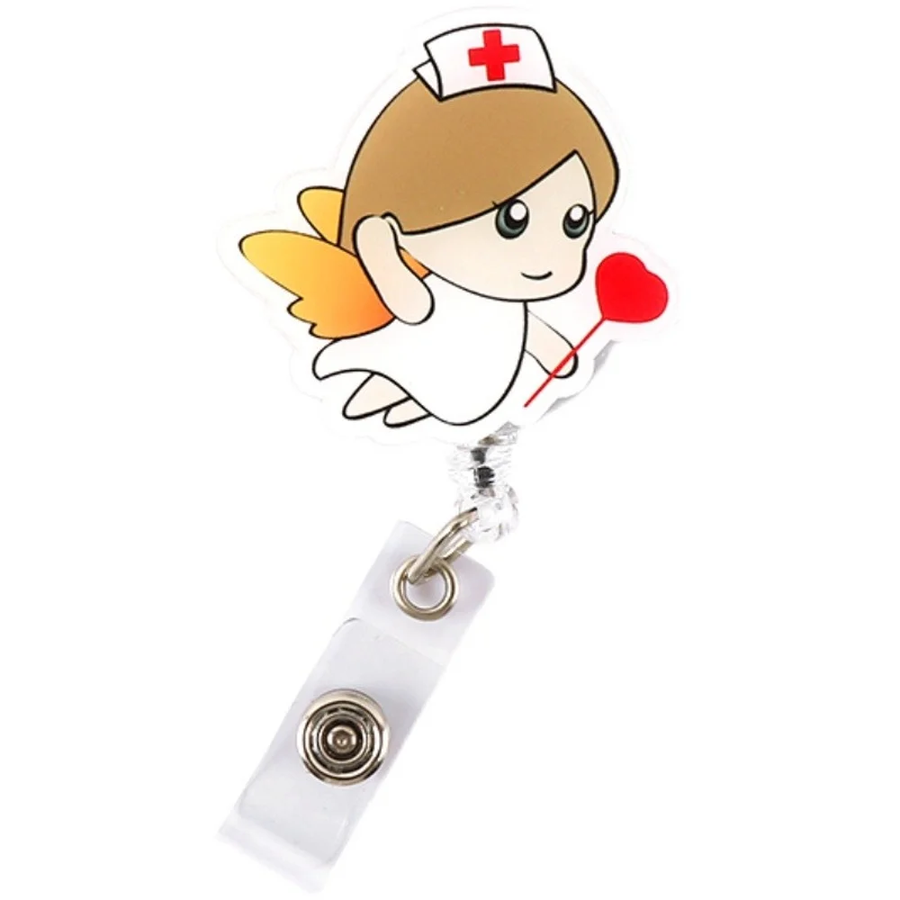 Kawaii Medical Workers ID Tag Employee\'s Work Card Cover Case Clip Retractable Badge Reel for Nurses Doctors Staff Badge Reel