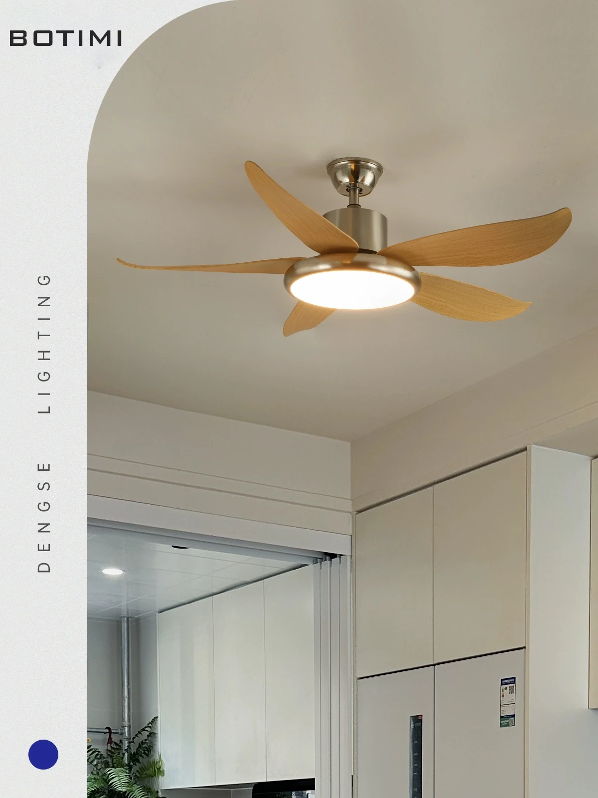 BOTIMI 56 Inch Modern Ceiling Fan With LED Lights For Living Room 46 Inch Remote Control Ventilateur de plafon Bedroom Cool Fan