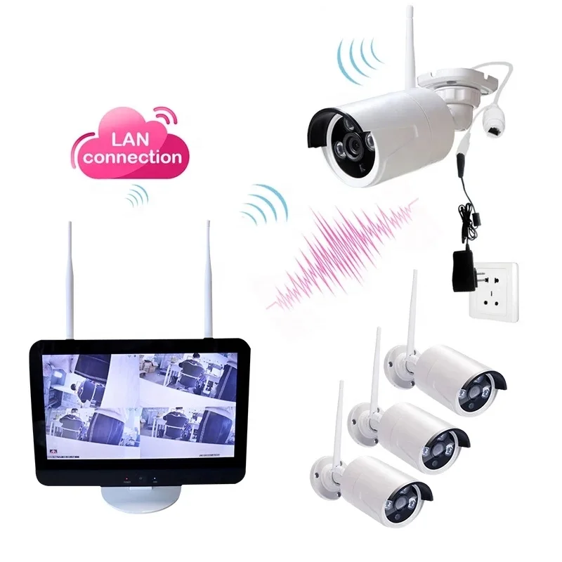 Sistema de videovigilancia CCTV de 8 canales con NVR Wifi de 1080P y sistemas de vigilancia inalámbricos Plug Play LCD de 12,5 pulgadas