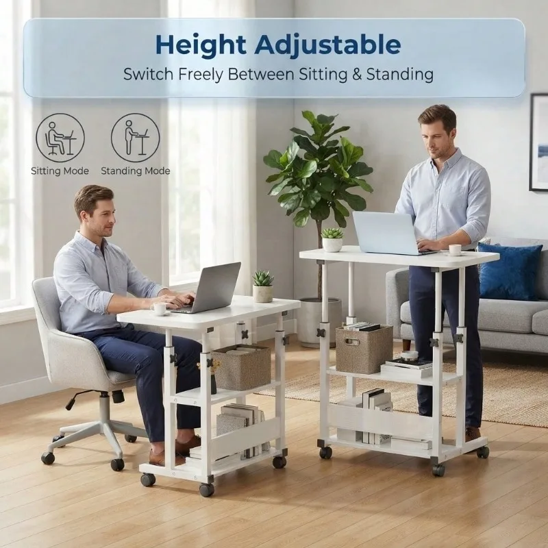 Mobile Office Desk, Portable Computer Desk, Height-Adjustable Office Desk, Study Desk With Wheels, Office Computer Desk, Height-Adjustable Standing Desk, Multi-Functional, Suitable For Bedside, Sofa, Study, Sturdy And Durable, For Home Office Use.