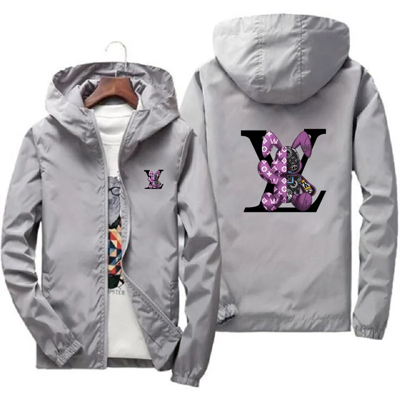 

2025 new high-quality men's luxury brand hooded windbreaker, mountaineering sports men's fashionable printed bear casual jacket