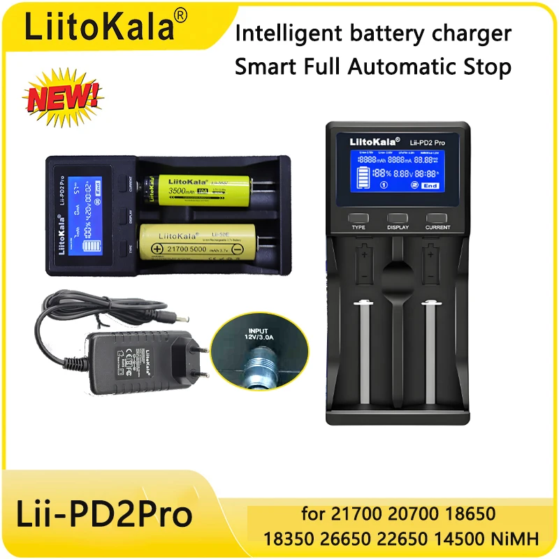 

Зарядное устройство LiitoKala Lii-PD2-Pro для литий-ионного аккумулятора 3,7 В 18650/18500/16340/26650/21700/20700/18350/CR123A 1,2 В