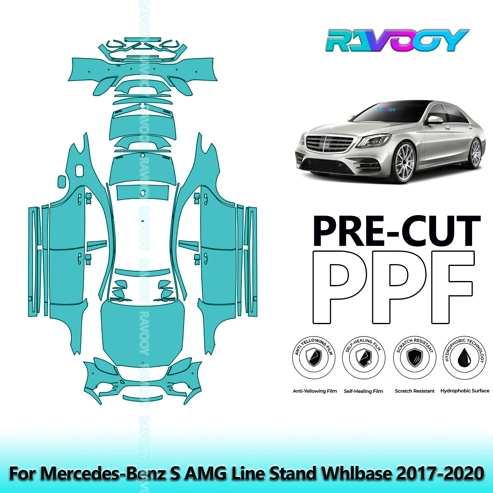 

Full Vehicle Clear Bra Precut PPF Paint Protection Film For Mercedes-Benz S AMG Line Stand Whlbase 2017-2020